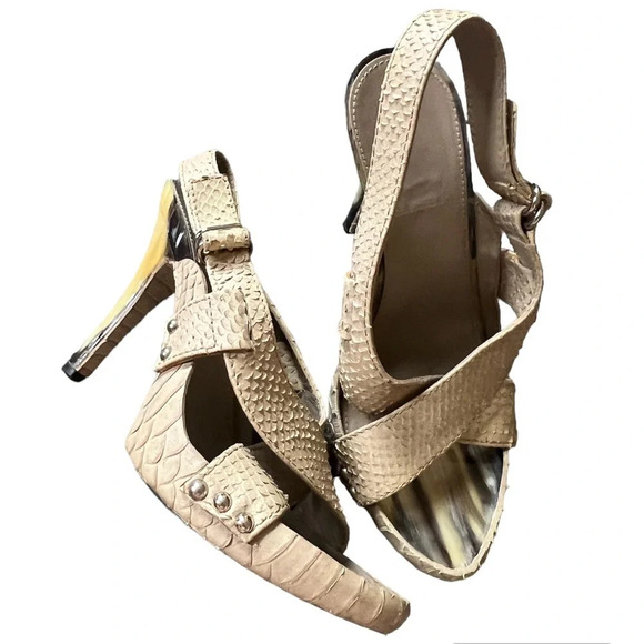 Dior Light Grey Python Embossed Leather Slingback Sandals, size 35.5 - Picture 1 of 6